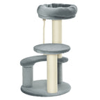 PawHut Arbre à chats 2 griffoirs grattoirs sisal naturel 3 plateformes corde à grimper dim. Ø 40 x 65H cm peluche haute densité 500 g/m² gris