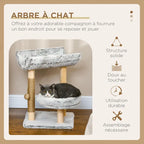 Abre à chat avec griffoir 1 niche supérieure avec coussin lavable 1 niche ronde peluche hauteur 60 cm gris