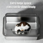 Bac à litière pour chat en acier inoxydable avec couvercle, bac à litière extra large à face haute pour grands chats, facile à nettoyer et sans odeur