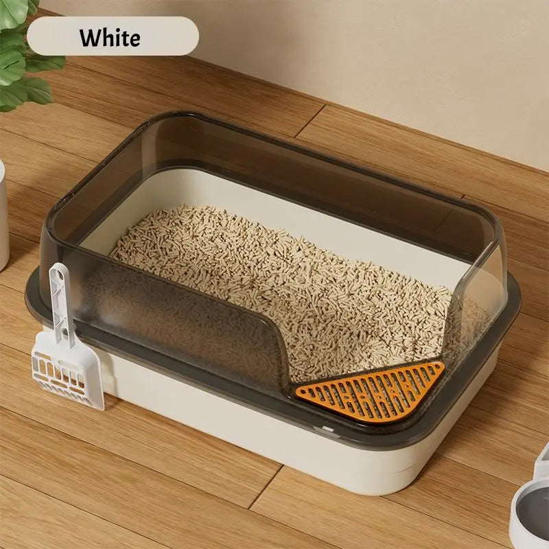 Bac à litière semi-fermé anti-éclaboussures pour chat, toilette pour chaton, fournitures de nettoyage, bac à litière pour chaton, cuvette avec pelle