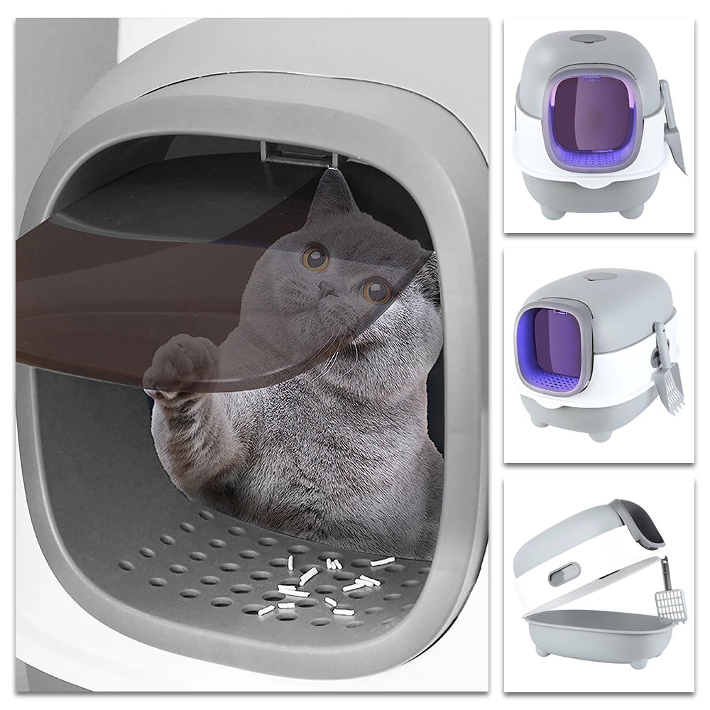 Bac à litière pour chat, bac à litière fermé à structure dôme, toilettes pour chat avec pelle, avec pelle à litière pour chat, 40*39*56 cm