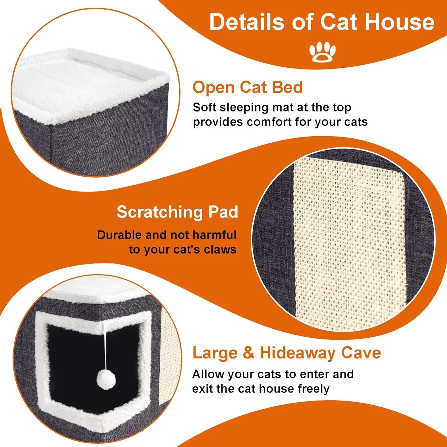 Lits pour chats d'intérieur - Grande tanière pour chat avec boule en peluche suspendue et griffoir, abri pliable pour chat