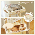 Arbre à chat en bois avec condo spacieux, hamac douillet, poteaux à gratter en sisal, tour à chat multi-niveaux haute pour grand chat d'intérieur