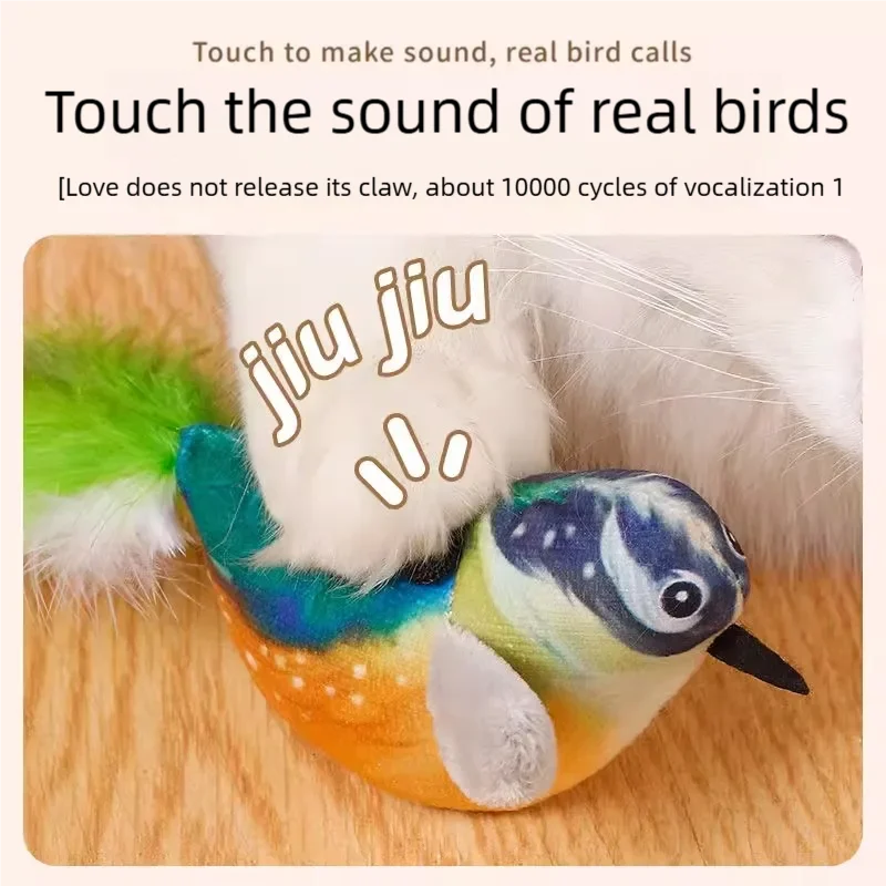 Jouet interactif pour chat, Simulation d'oiseau électrique avec son de charnuage, ailes battantes, jouet de morsure à mâcher en peluche pour chatons, fournitures pour animaux de compagnie