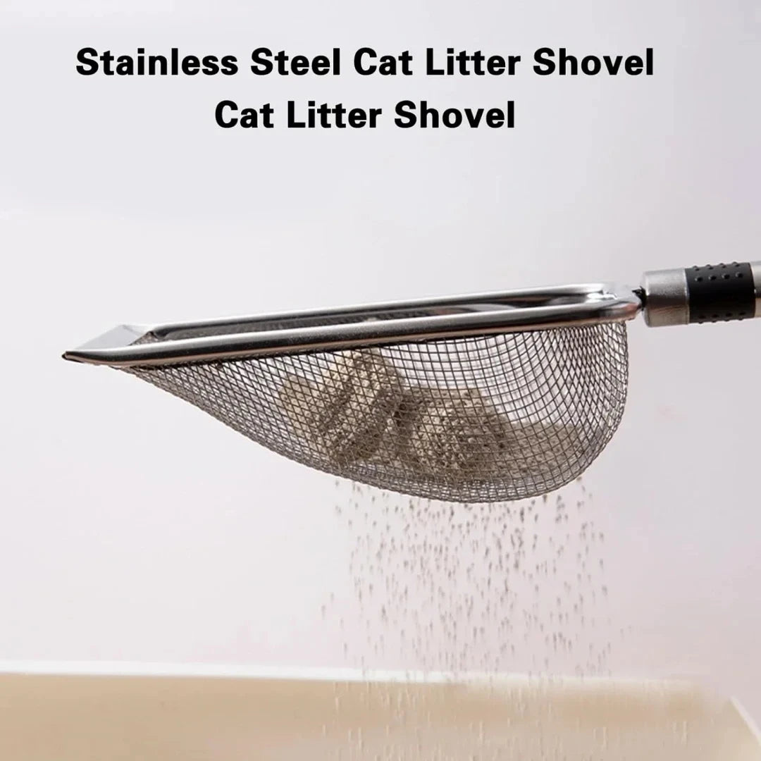 Pelle à litière en acier inoxydable pour chat, durable, facile à nettoyer, poignée ergonomique, antirouille, idéale pour un retrait rapide des déchets