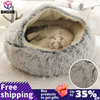Coussin rond en peluche pour animaux de compagnie, panier chaud, sac de couchage, accent, chenil pour petit chien, maison pour chat, 2 en 1, hiver