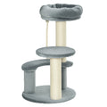 PawHut Arbre à chats 2 griffoirs grattoirs sisal naturel 3 plateformes corde à grimper dim. Ø 40 x 65H cm peluche haute densité 500 g/m² gris