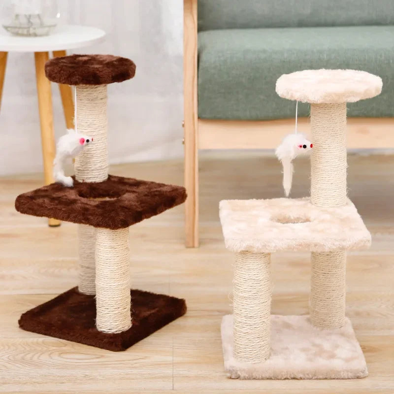 Poste à Gratter en Corde de Sisal à 3 Couches pour Chat, Trois Piliers pour Chaton, Cadre d'Escalade, Meubles pour Animaux de Compagnie
