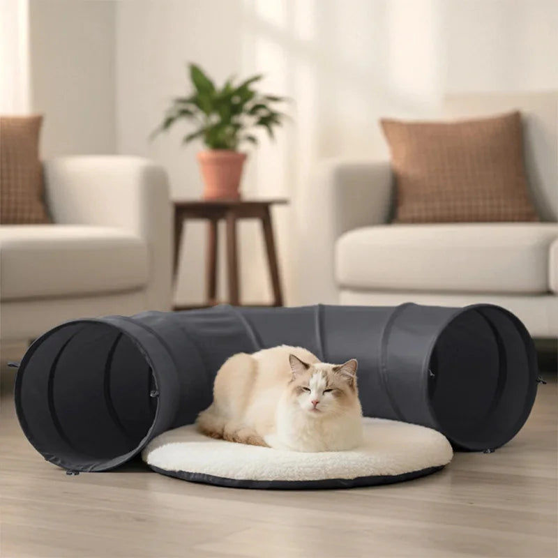 Nouveau tunnel pliable pour chat d'intérieur, résistant aux griffures, avec coussin moelleux, ensemble de jouets interactifs pour chat, jeu de cache-cache, tunnel, fournitures pour animaux de compagnie