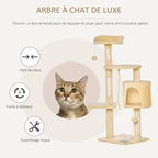 Arbre à chats multi-activités avec griffoirs, plateformes, niche, corde et jouets 40L x 40L x 114H cm beige