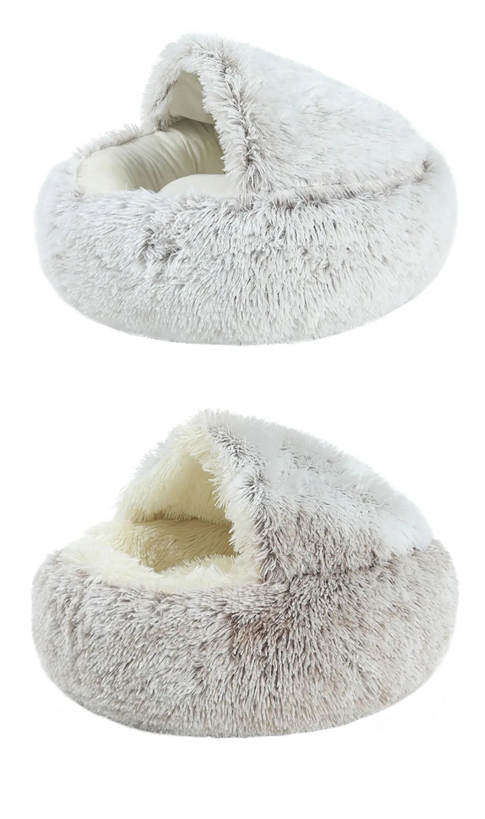 Coussin rond en peluche pour animaux de compagnie, panier chaud, sac de couchage, accent, chenil pour petit chien, maison pour chat, 2 en 1, hiver