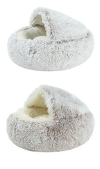 Coussin rond en peluche pour animaux de compagnie, panier chaud, sac de couchage, accent, chenil pour petit chien, maison pour chat, 2 en 1, hiver