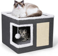 Lits pour chats d'intérieur - Grande tanière pour chat avec boule en peluche suspendue et griffoir, abri pliable pour chat