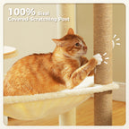 Arbre à chat en bois avec condo spacieux, hamac douillet, poteaux à gratter en sisal, tour à chat multi-niveaux haute pour grand chat d'intérieur