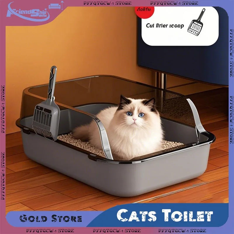 Bac à litière semi-fermé pour chats, toilettes pour animaux de compagnie, anti-éclaboussures sur le côté haut, avec cuillère à litière, bac à sable pour chat, fournitures de nettoyage pour chats
