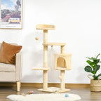 Arbre à chats multi-activités avec griffoirs, plateformes, niche, corde et jouets 40L x 40L x 114H cm beige