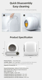 Bac à Litière Intelligent pour Chat, Entièrement existent, Grande Capacité, Semi-Fermé, Toilettes Intelligentes, Télécommande