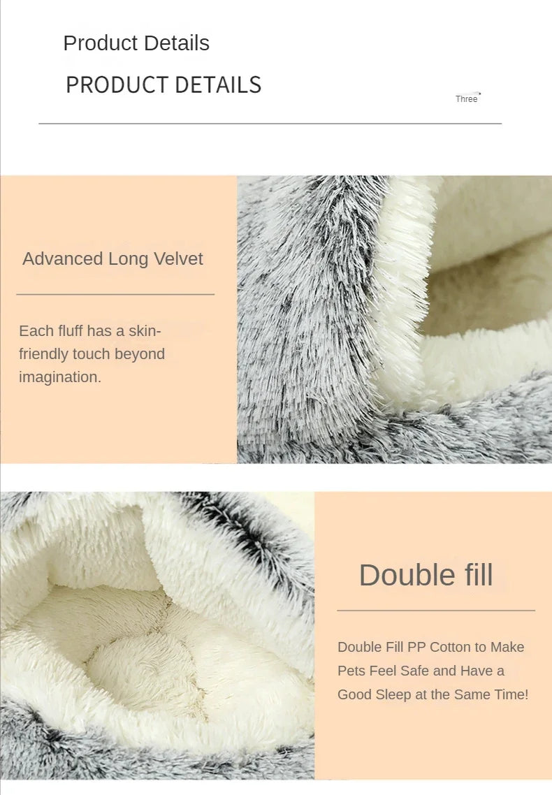 Lit d'hiver en peluche pour chat, coussin rond pour chat, maison pour chat 2 en 1, panier chaud pour chats, sac de couchage pour animaux de compagnie, nid pour chaton, chenil pour petits chiens et chats