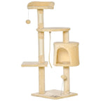 Arbre à chats multi-activités avec griffoirs, plateformes, niche, corde et jouets 40L x 40L x 114H cm beige