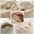 Coussin rond en peluche pour animaux de compagnie, panier chaud, sac de couchage, accent, chenil pour petit chien, maison pour chat, 2 en 1, hiver