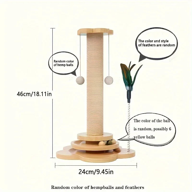 Plateau tournant pour chat en bois massif, poteau à gratter pour chat, bâton Teaser pour chat, planche à gratter pour chats, jouets durables pour chat