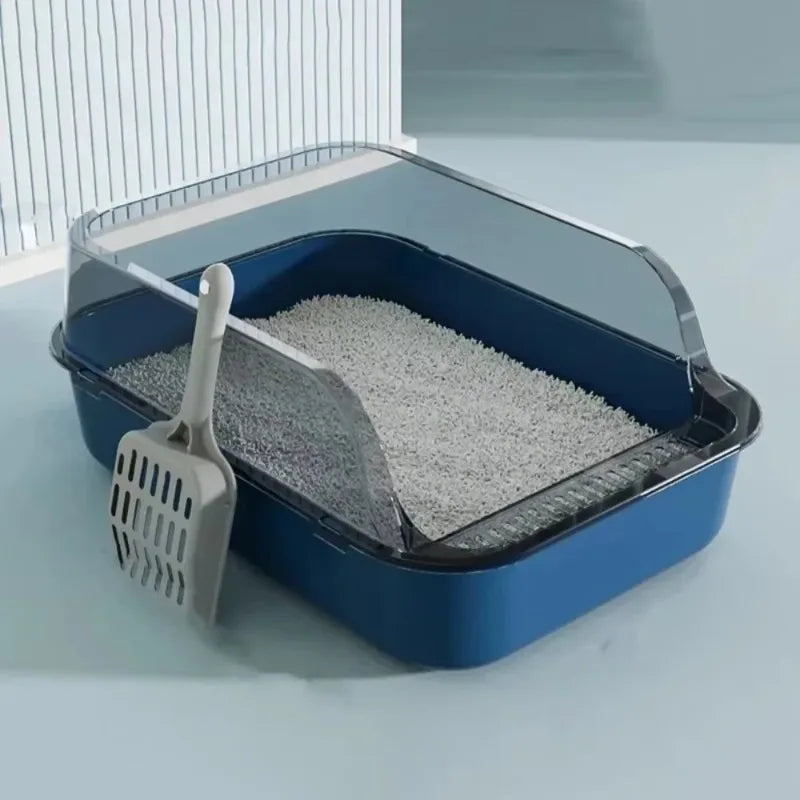Bac à litière semi-fermé pour chats, toilettes pour animaux de compagnie, anti-éclaboussures sur le côté haut, avec cuillère à litière, bac à sable pour chat, fournitures de nettoyage pour chats