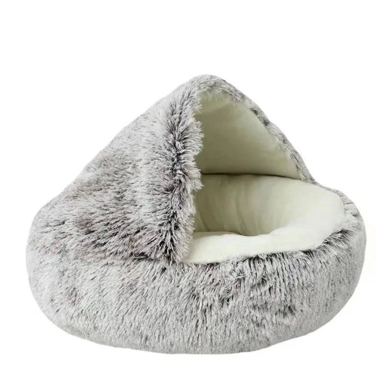 Coussin rond en peluche pour animaux de compagnie, panier chaud, sac de couchage, accent, chenil pour petit chien, maison pour chat, 2 en 1, hiver
