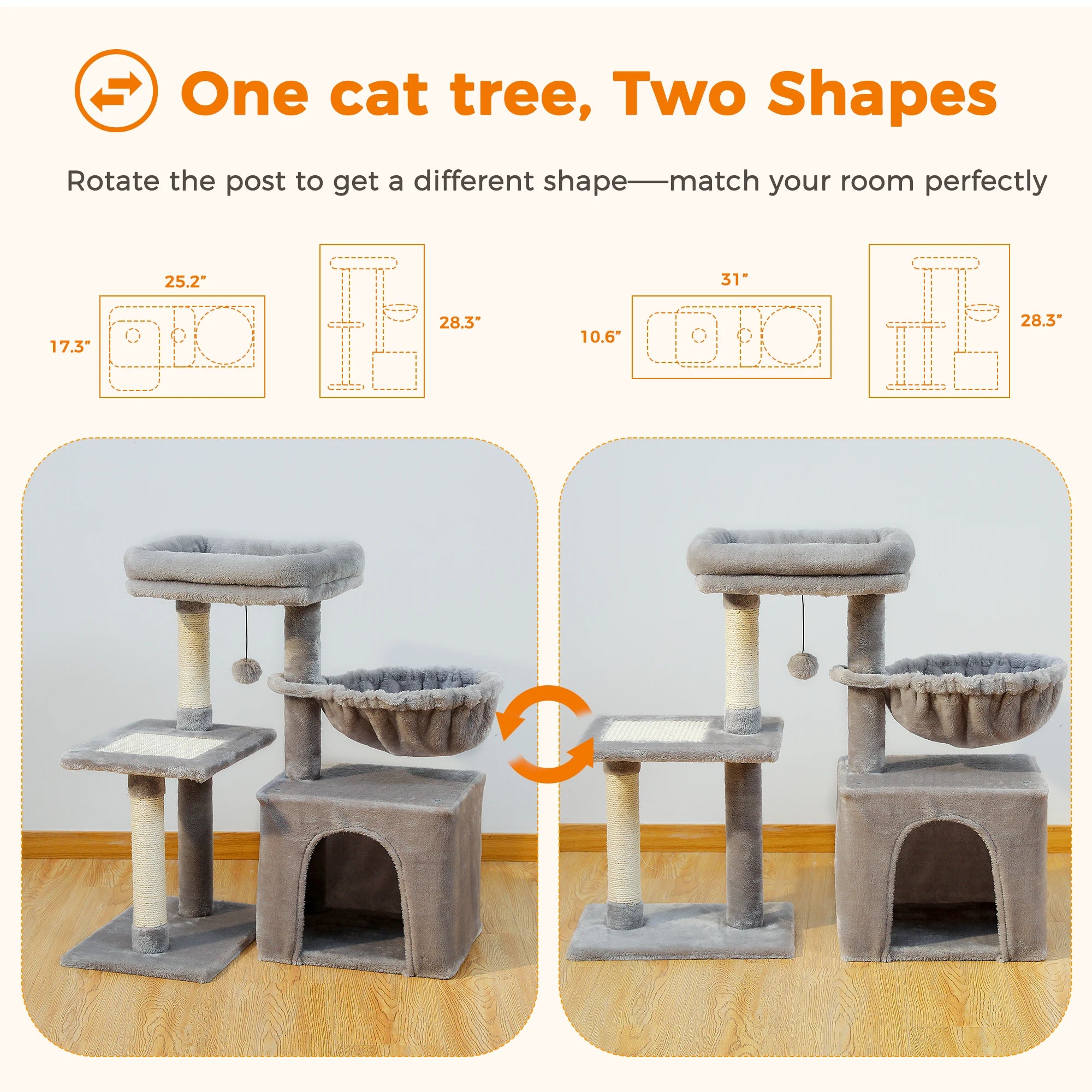Arbre à chat PAWZ Road pour intérieur | Hamac, niche et griffoirs en sisal