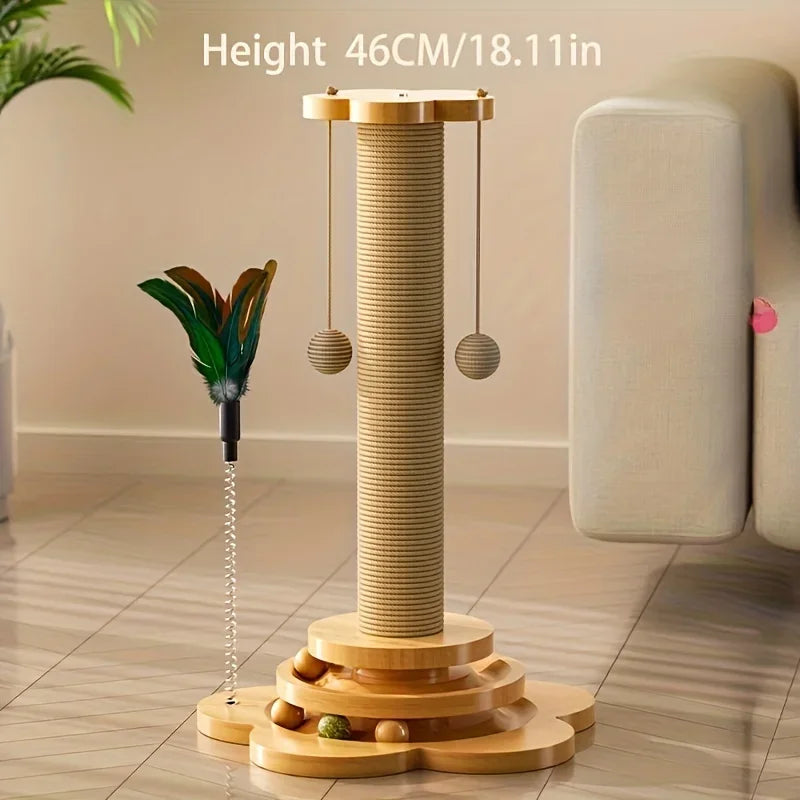 Plateau tournant pour chat en bois massif, poteau à gratter pour chat, bâton Teaser pour chat, planche à gratter pour chats, jouets durables pour chat