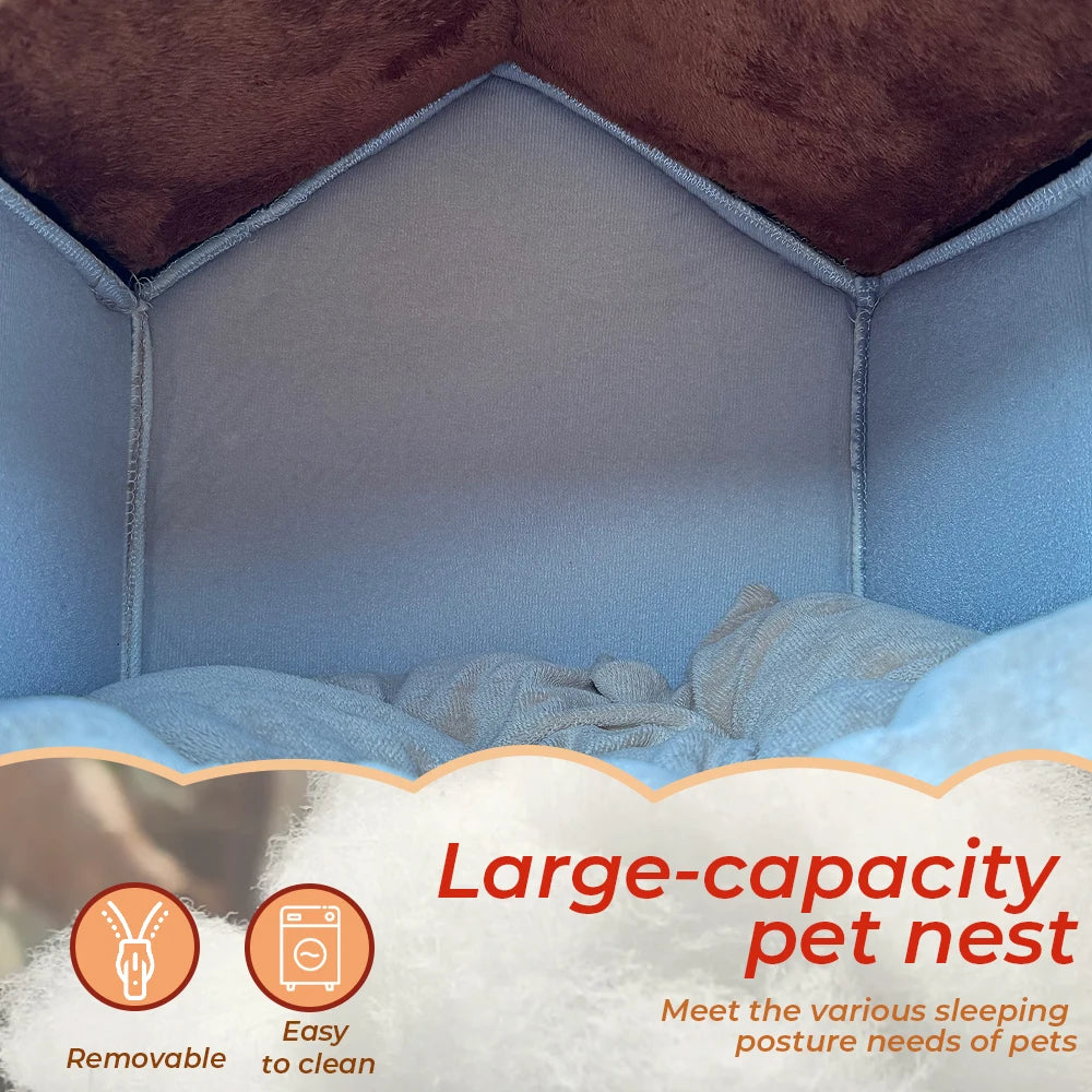 Maison pour chat améliorée, jolie maison pour animaux de compagnie ours brun, design pliable avec coussin amovible, lavable en machine, version renforcée extra large, confortable et chaude, semi-fermée pour chatons, acces