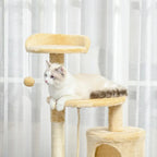 Arbre à chats multi-activités avec griffoirs, plateformes, niche, corde et jouets 40L x 40L x 114H cm beige