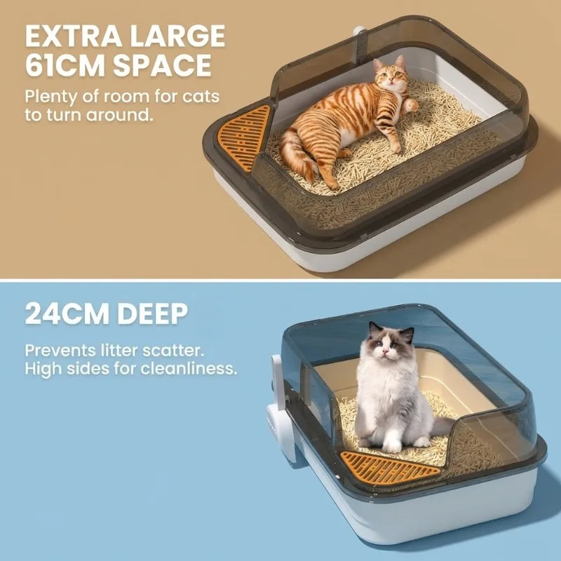 Bac à litière semi-fermé anti-éclaboussures pour chat, toilette pour chaton, fournitures de nettoyage, bac à litière pour chaton, cuvette avec pelle