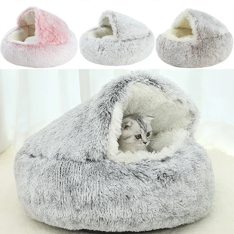Lit d'hiver en peluche pour chat, coussin rond pour chat, maison pour chat 2 en 1, panier chaud pour chats, sac de couchage pour animaux de compagnie, nid pour chaton, chenil pour petits chiens et chats