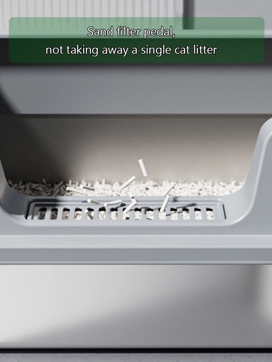 Bac à litière pour chat en acier inoxydable avec couvercle, bac à litière extra large à face haute pour grands chats, facile à nettoyer et sans odeur