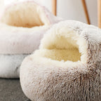 Coussin rond en peluche pour animaux de compagnie, panier chaud, sac de couchage, accent, chenil pour petit chien, maison pour chat, 2 en 1, hiver