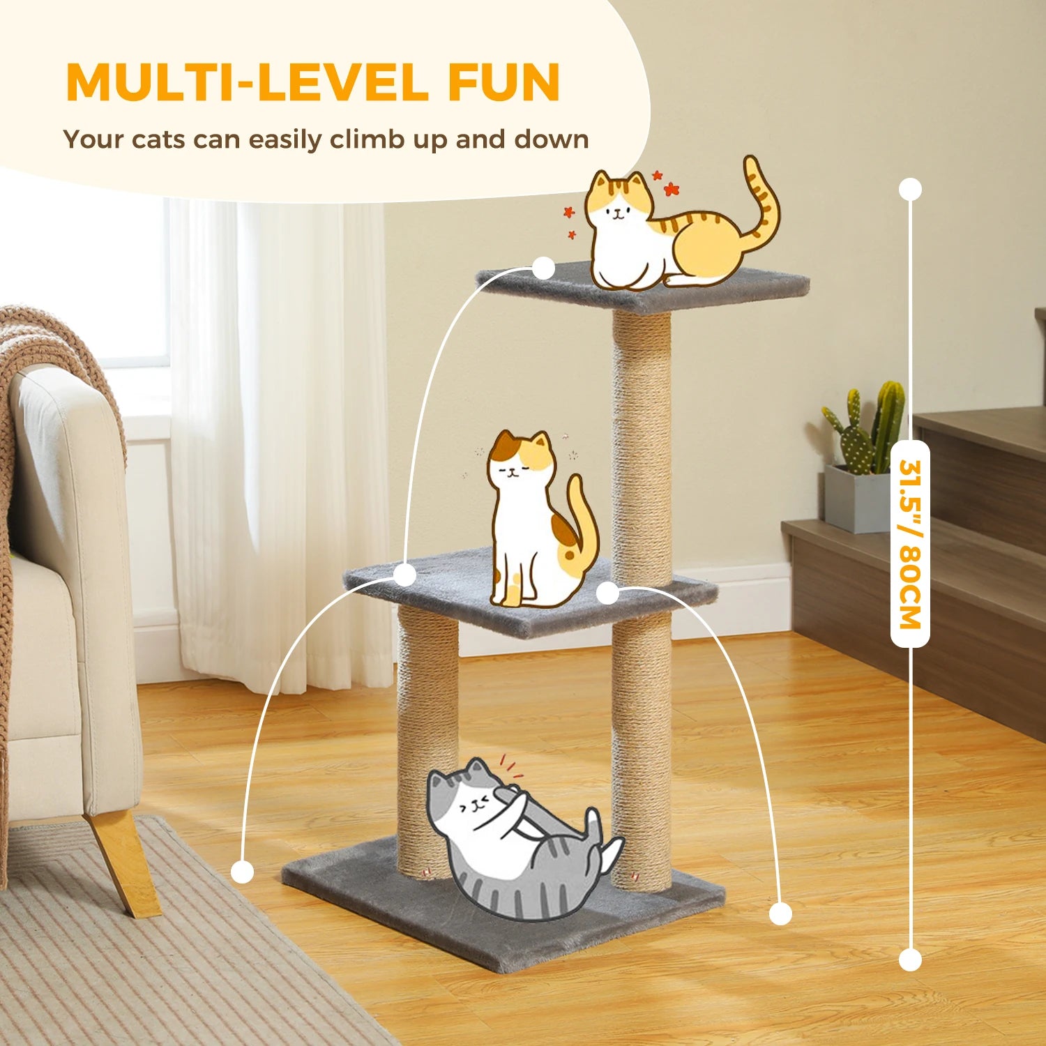 Arbre à chat PAWZ Road pour intérieur | Hamac, niche et griffoirs en sisal