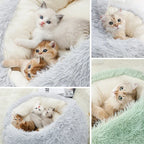 Lit d'hiver en peluche pour chat, coussin rond pour chat, maison pour chat 2 en 1, panier chaud pour chats, sac de couchage pour animaux de compagnie, nid pour chaton, chenil pour petits chiens et chats