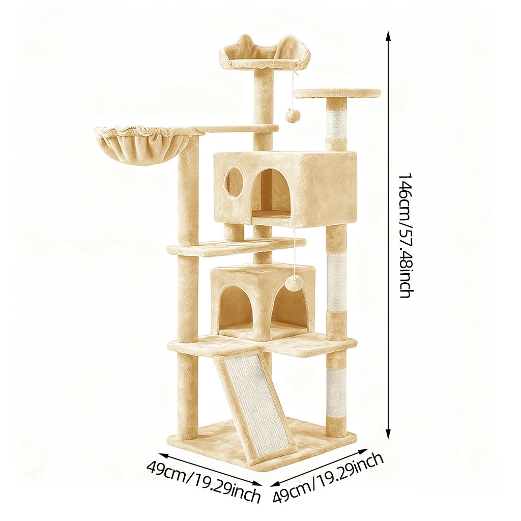 Grande maison pour chats et chatons, tour de jeu pour chats avec 2 poteaux à gratter, grande maison pour chats et chatons