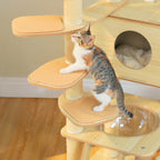 Arbre à chat en bois avec condo spacieux, hamac douillet, poteaux à gratter en sisal, tour à chat multi-niveaux haute pour grand chat d'intérieur