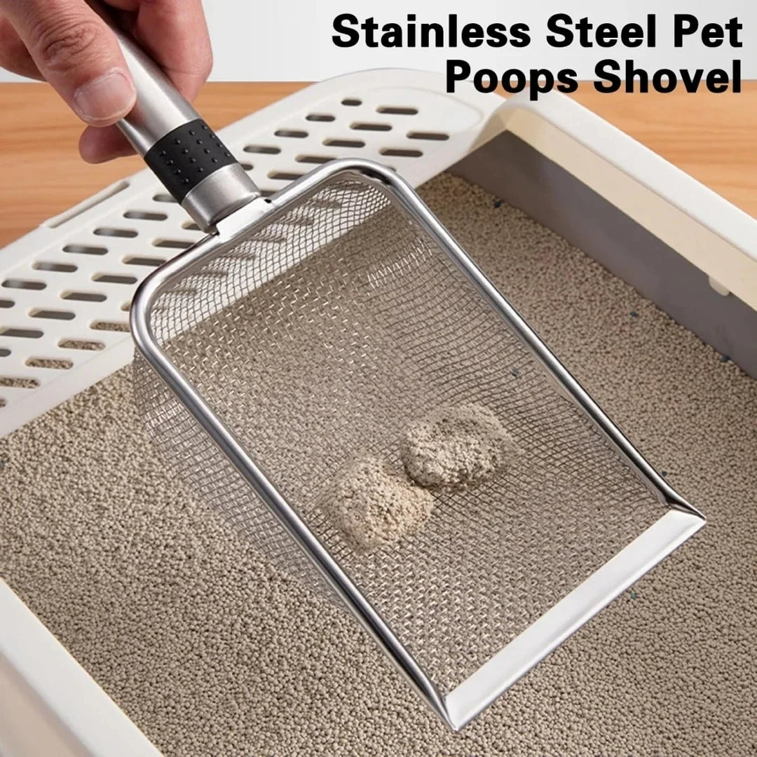 Pelle à litière en acier inoxydable pour chat, durable, facile à nettoyer, poignée ergonomique, antirouille, idéale pour un retrait rapide des déchets