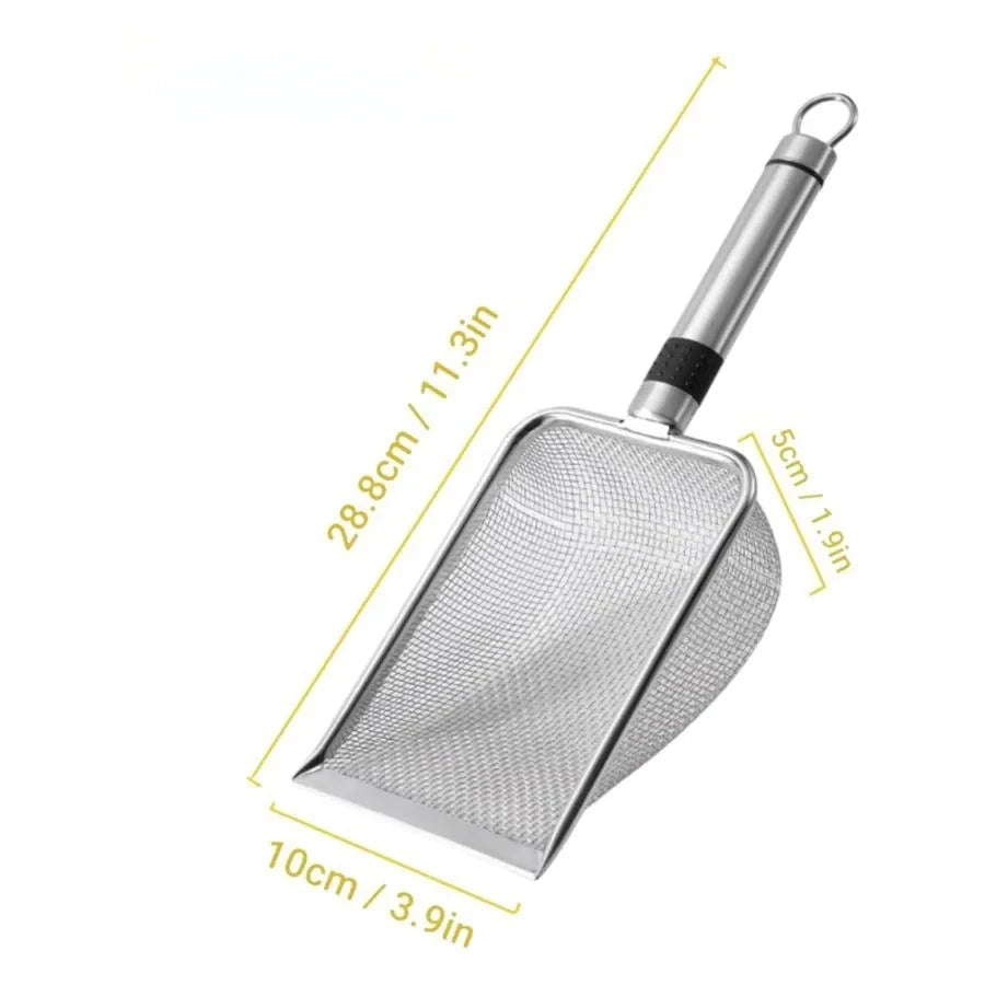 Pelle à litière en acier inoxydable pour chat, durable, facile à nettoyer, poignée ergonomique, antirouille, idéale pour un retrait rapide des déchets