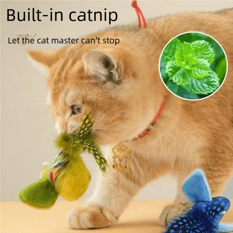 Jouet interactif pour chat, Simulation d'oiseau électrique avec son de charnuage, ailes battantes, jouet de morsure à mâcher en peluche pour chatons, fournitures pour animaux de compagnie
