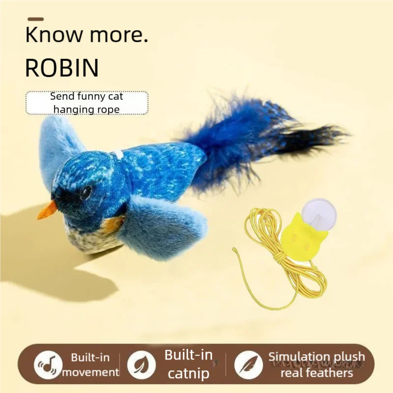 Jouet interactif pour chat, Simulation d'oiseau électrique avec son de charnuage, ailes battantes, jouet de morsure à mâcher en peluche pour chatons, fournitures pour animaux de compagnie