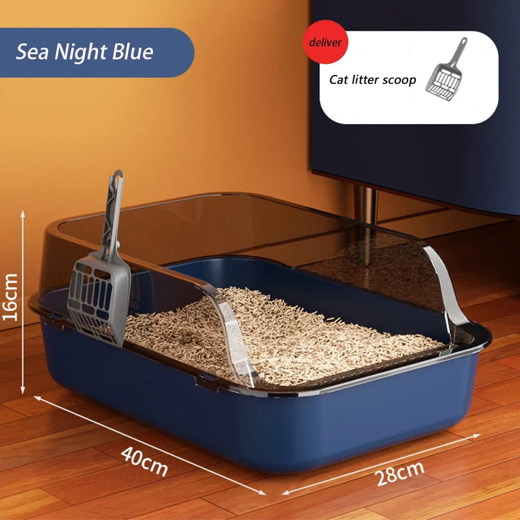 Bac à litière semi-fermé pour chats, toilettes pour animaux de compagnie, anti-éclaboussures sur le côté haut, avec cuillère à litière, bac à sable pour chat, fournitures de nettoyage pour chats