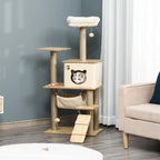 PawHut Arbre à chat hauteur 130 cm, tour de jeux pour chat, platesformes, niche, lit, hamac, échelle et 2 balles en peluche, griffoirs en jute, plusieux niveaux, jaune