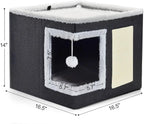 Lits pour chats d'intérieur - Grande tanière pour chat avec boule en peluche suspendue et griffoir, abri pliable pour chat