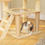 Arbre à chat en bois avec condo spacieux, hamac douillet, poteaux à gratter en sisal, tour à chat multi-niveaux haute pour grand chat d'intérieur