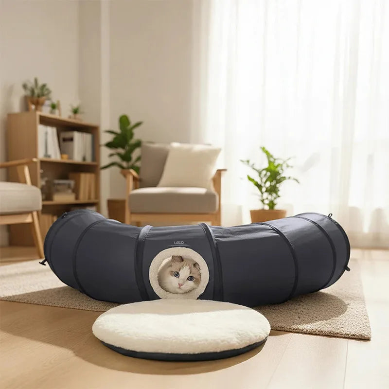 Nouveau tunnel pliable pour chat d'intérieur, résistant aux griffures, avec coussin moelleux, ensemble de jouets interactifs pour chat, jeu de cache-cache, tunnel, fournitures pour animaux de compagnie