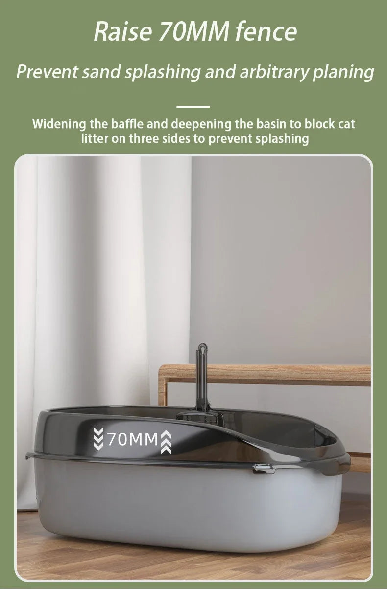 Bac à litière semi-fermé pour chats, toilettes pour animaux de compagnie, anti-éclaboussures sur le côté haut, avec cuillère à litière, bac à sable pour chat, fournitures de nettoyage pour chats