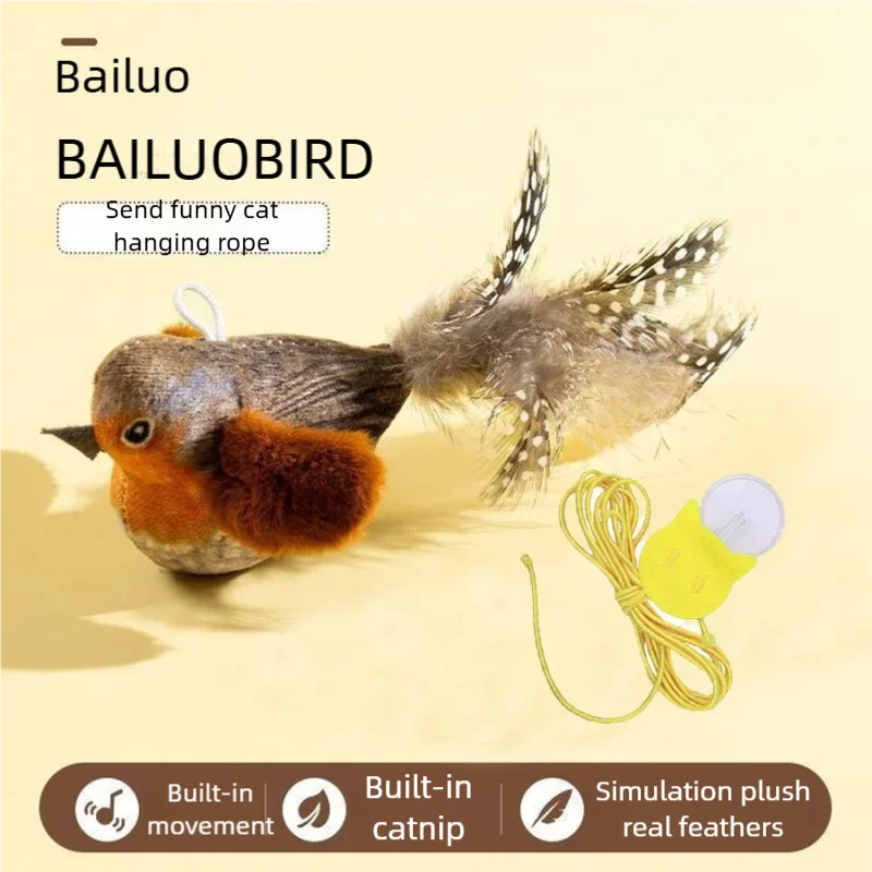 Jouet interactif pour chat, Simulation d'oiseau électrique avec son de charnuage, ailes battantes, jouet de morsure à mâcher en peluche pour chatons, fournitures pour animaux de compagnie